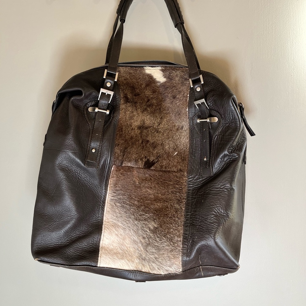 Brown Leather and Cowhide Bag